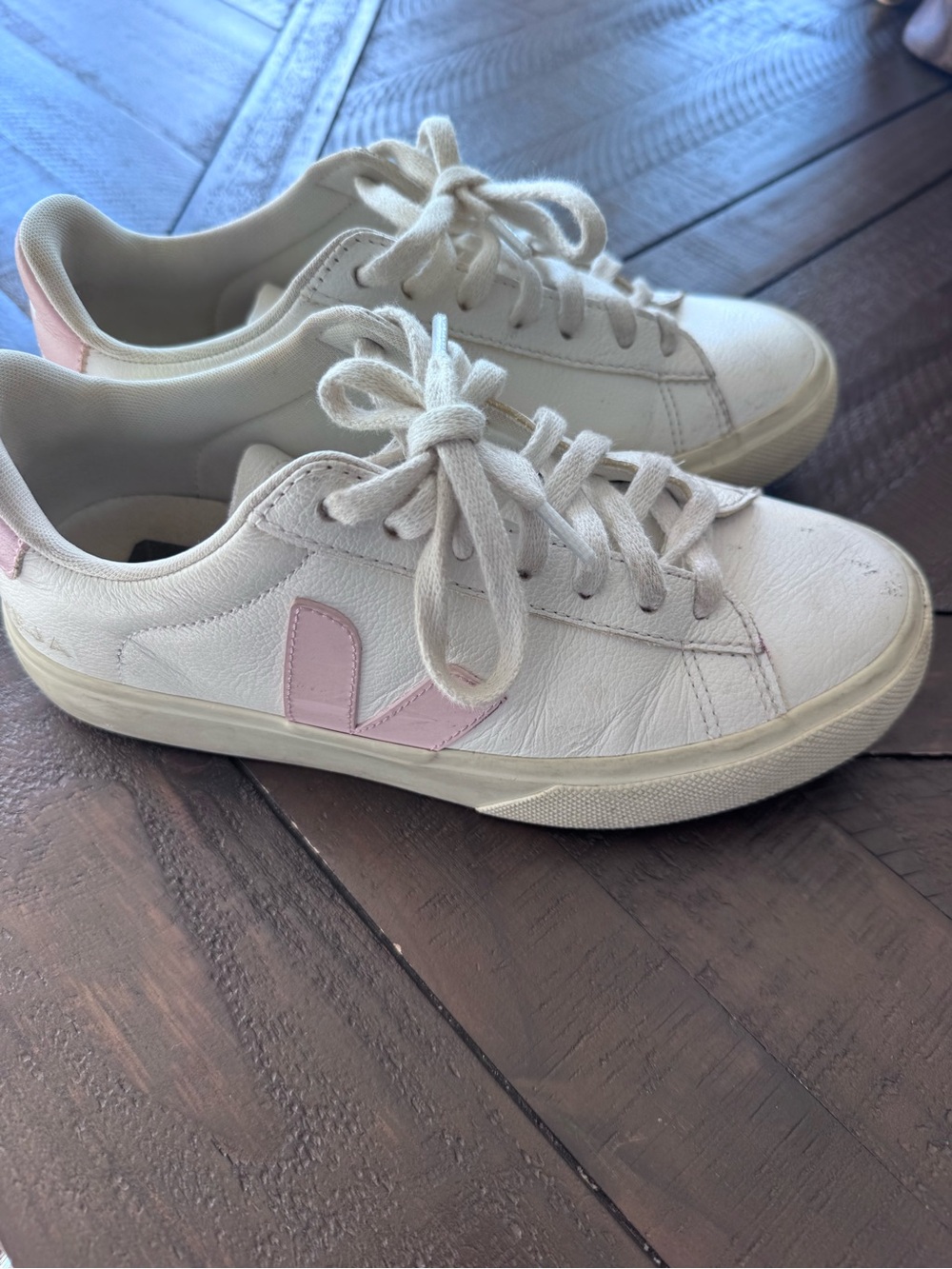 Veja Women's White Leather Sneakers with Pink Accent